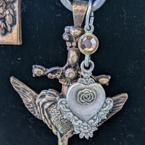 Fashion Necklace Chunky Metal 3 PC Statement Ornate w/Large Cross 18" - Picture 8 of 9